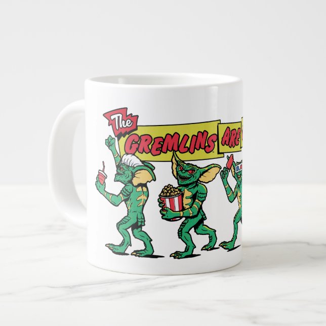 Caneca De Café Grande Os Gremlins Estão Chegando (Frente Esquerda)