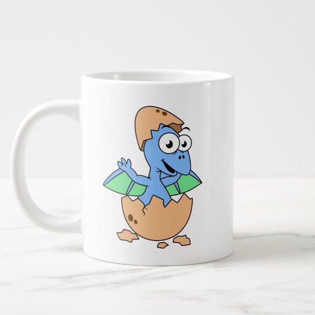 Caneca De Café Grande Ótima Ilustração De Um Bebê Pterodactyl Hatching. (Esquerda)