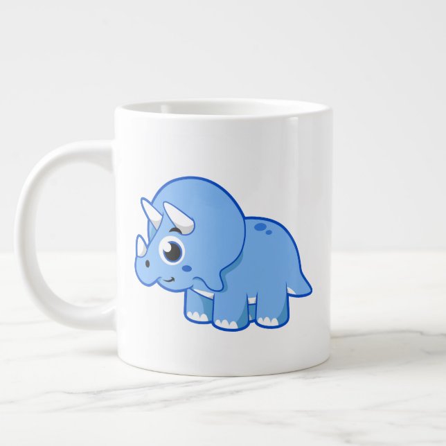 Caneca De Café Grande Ótima Ilustração De Um Dinossauro Tricerátopo. (Esquerda)
