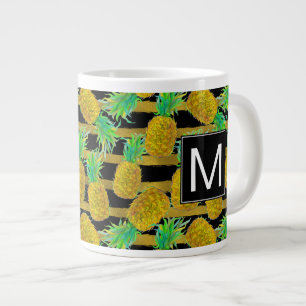 Caneca De Café Grande Ouro De Ananases Em Fitas Monograma