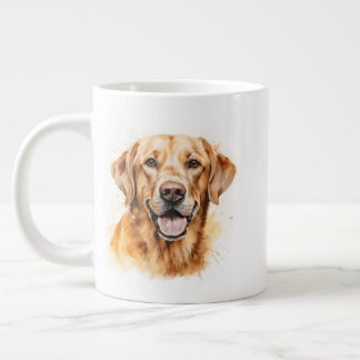 Caneca De Café Grande Ouro de Aquarela Labrador - Cachorro do Retriever