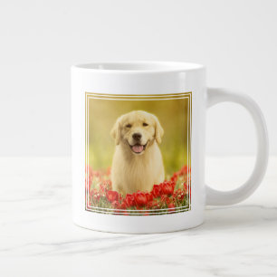Caneca De Café Grande Ouro para sempre nas flores vermelhas