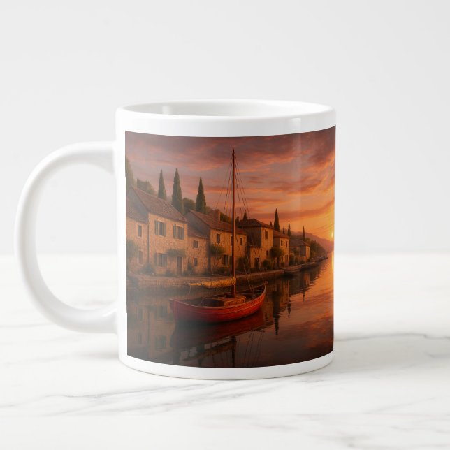 Caneca De Café Grande Ouro Sunset Sobre Vila Costeira (Esquerda)