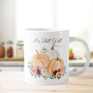 Caneca De Café Grande Outono Abóbora e Flores de Outono
