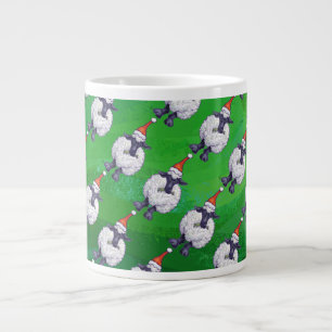 Caneca De Café Grande Ovelhas bonitas em Papai Noel em verde