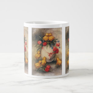Caneca De Café Grande Ovos de Páscoa Antigos, Ovo com Flores de Tulipa V