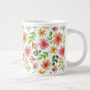 Caneca De Café Grande Padrão-69677 das flores rosa-aquarela