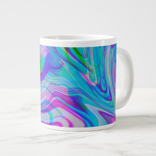 Caneca De Café Grande Padrão Abstrato Colorido Líquido Cromático Azul