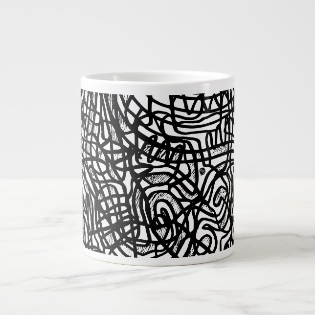 Caneca De Café Grande Padrão abstrato preto e branco (Frente)