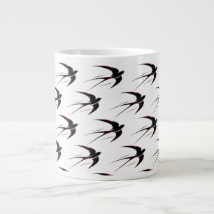 Caneca De Café Grande Padrão Andorinhas Pretas em Voo