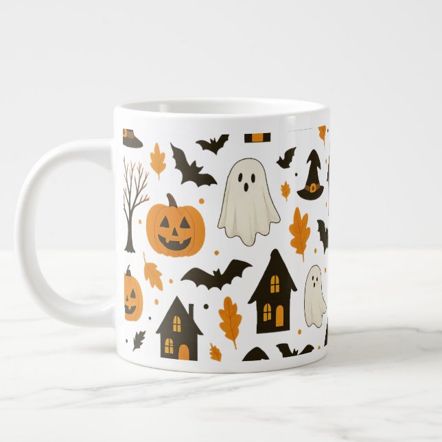 Caneca De Café Grande Padrão Assustador do Halloween - Spooky e Festivo (Esquerda)