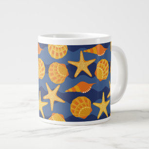 Caneca De Café Grande Padrão Azul E Laranja De Caça