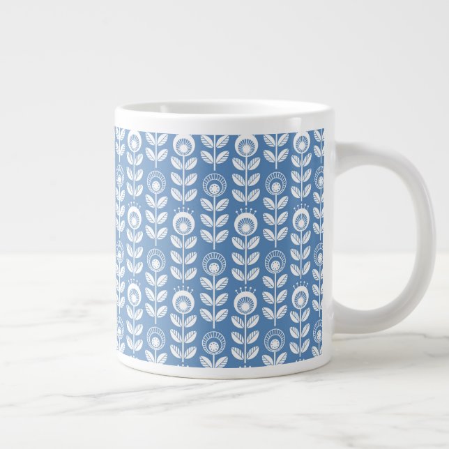 Caneca De Café Grande Padrão Azul Escandinavo Retroativo (Direita)