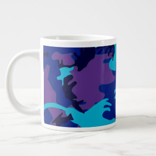 Caneca De Café Grande Padrão Azul Escuro de Camouflage e Roxo