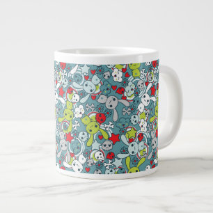 Caneca De Café Grande padrão azul kawaii