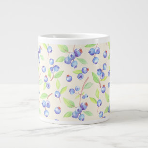 Caneca De Café Grande Padrão Botânico de Mirtilo em Aquarela Fofa