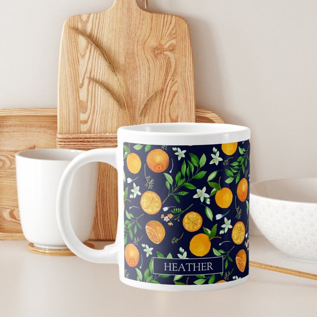 Caneca De Café Grande Padrão Botânico Floral de Citrus Summer (In situ)