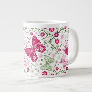 Caneca De Café Grande Padrão Branco Floral