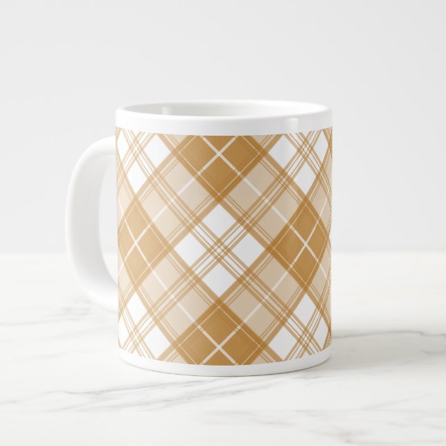 Caneca De Café Grande Padrão Brown White Tartan yxm0uat9 (Frente Esquerda)