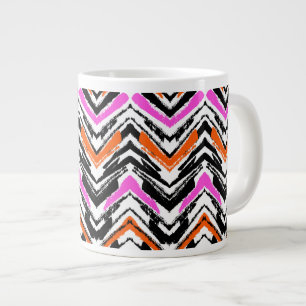 Caneca De Café Grande Padrão Chevron Preto, Laranja E Rosa Desenhado À
