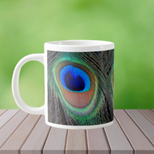 Caneca De Café Grande Padrão Colorida Peacock Feather Eyespot