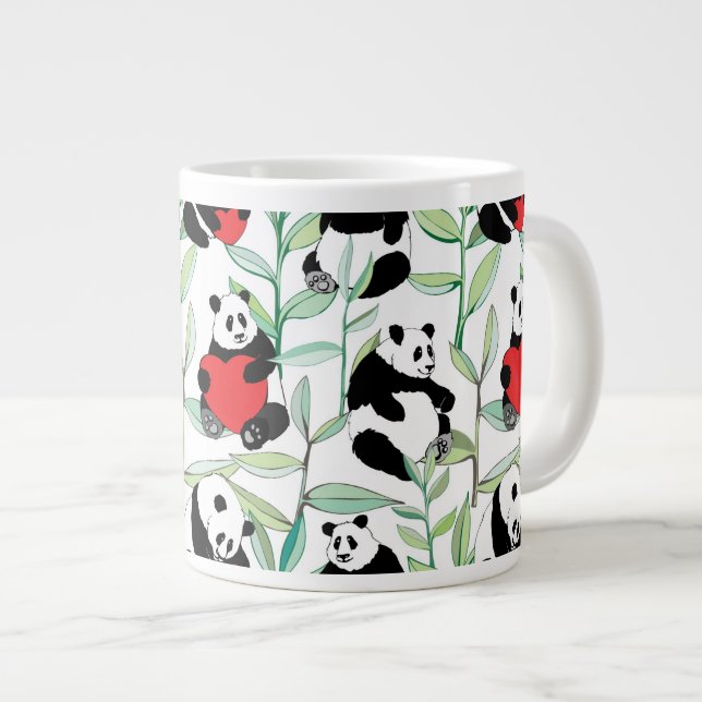 Caneca De Café Grande padrão com adoráveis pandas com corações (Frente Esquerda)