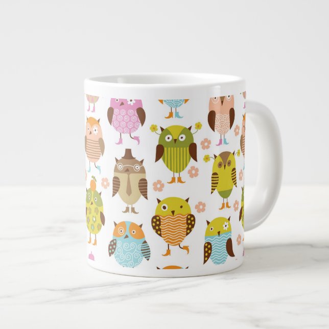 Caneca De Café Grande padrão com aves (Frente Esquerda)