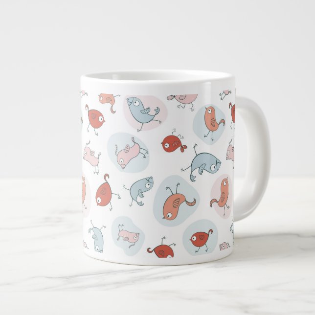 Caneca De Café Grande padrão com aves de desenho (Frente Esquerda)