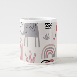 Caneca De Café Grande padrão com elefantes e girafas fofinhos