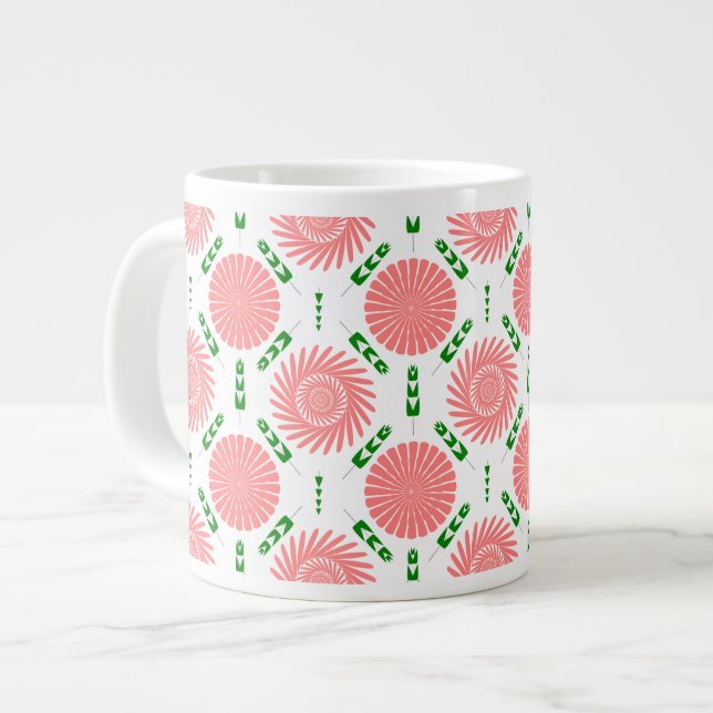 Caneca De Café Grande padrão com flores rosa (Frente Esquerda)
