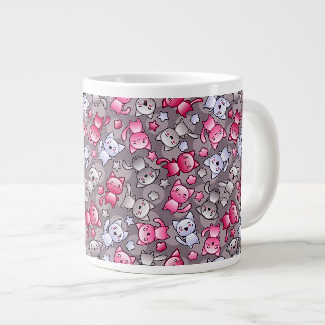 Caneca De Café Grande padrão com gatos-do-rabo-kawaii fofos (Frente Esquerda)