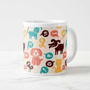 Caneca De Café Grande Padrão Com Gatos E Cães Engraçados