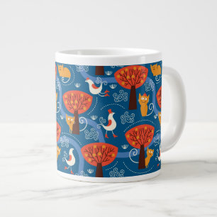 Caneca De Café Grande padrão com gatos e pássaros bonitos