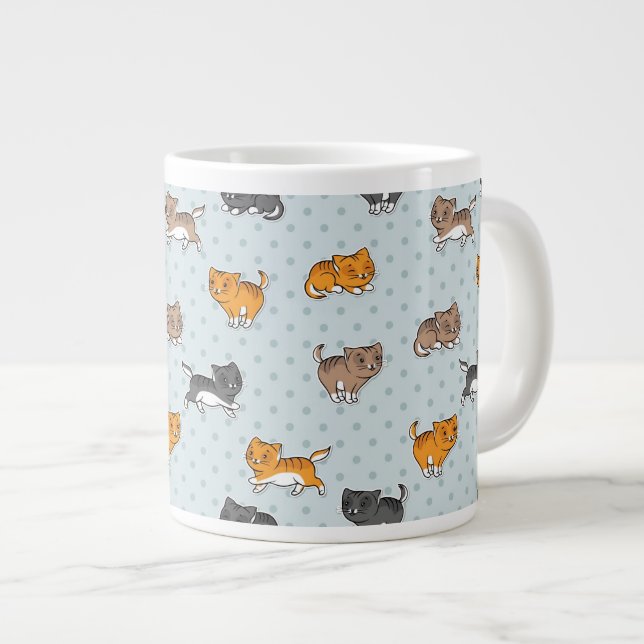 Caneca De Café Grande padrão com gatos engraçados (Frente Esquerda)