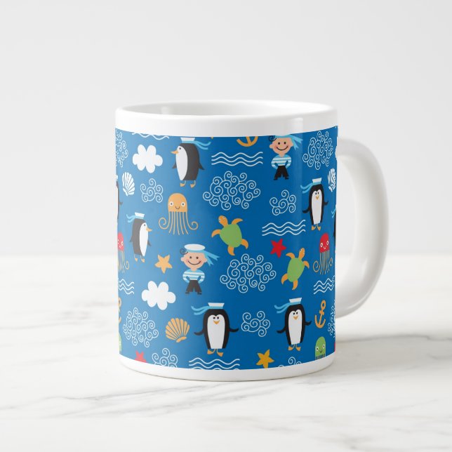 Caneca De Café Grande padrão com tema do mar (Frente Esquerda)