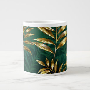 Caneca De Café Grande Padrão contínuo com samambaias douradas