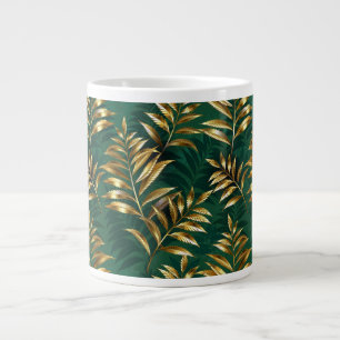 Caneca De Café Grande Padrão contínuo com samambaias douradas
