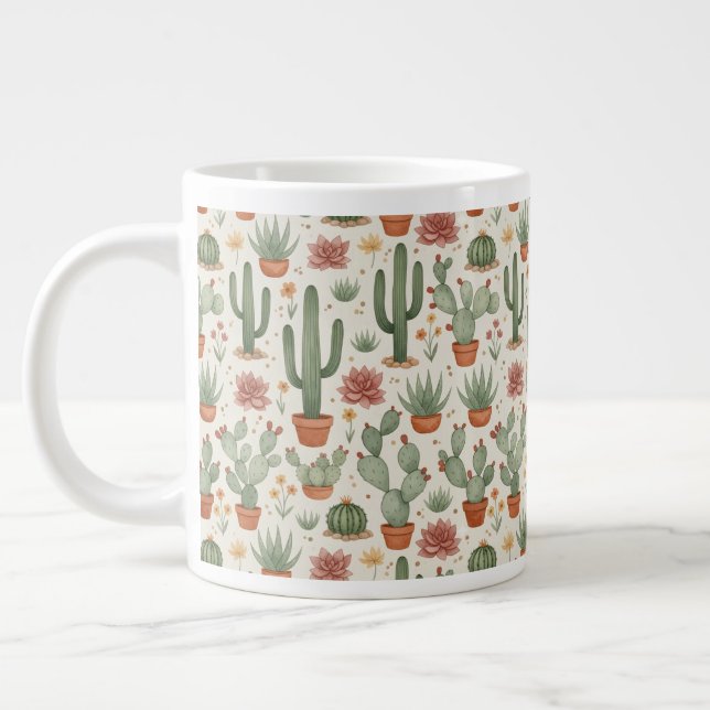 Caneca De Café Grande Padrão contínuo de cactos suculentos do deserto (Esquerda)