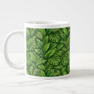 Caneca De Café Grande Padrão contínuo de folhas tropicais modernas