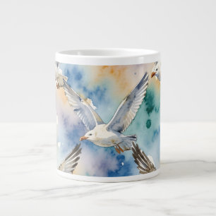 Caneca De Café Grande Padrão contínuo de gaivotas em aquarela para casa