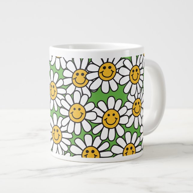 Caneca De Café Grande Padrão das flores da margarida (Frente Esquerda)
