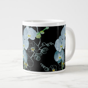 Caneca De Café Grande Padrão das Orquídeas Brancas da Aquarela