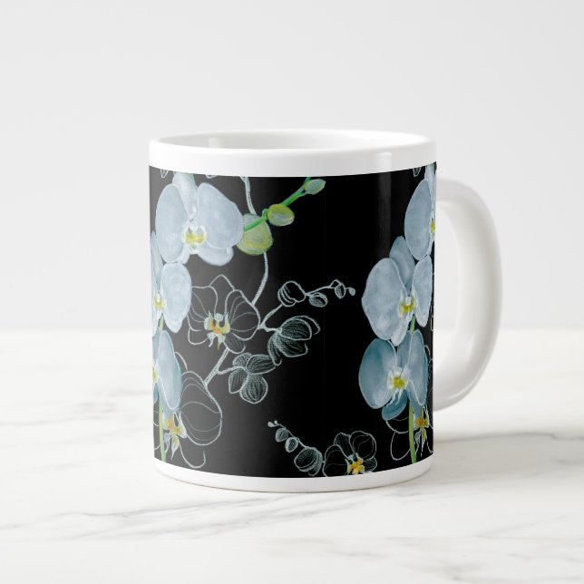 Caneca De Café Grande Padrão das Orquídeas Brancas da Aquarela (Frente Esquerda)