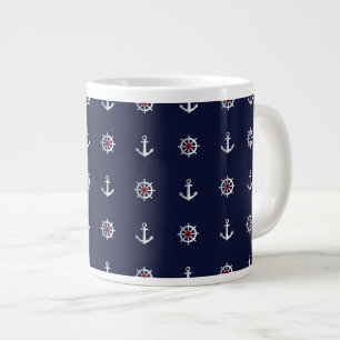 Caneca De Café Grande Padrão De Âncora Vermelha E Azul