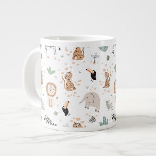 Caneca De Café Grande Padrão de Animais da Floresta Tropical Selva