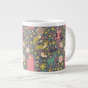 Caneca De Café Grande Padrão de Animais Florestais