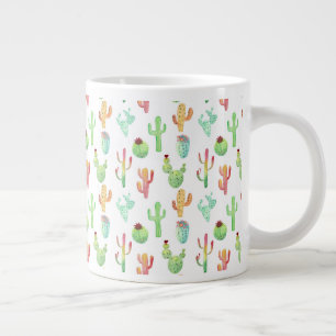 Caneca De Café Grande Padrão de Aquarela Cactus Pastel