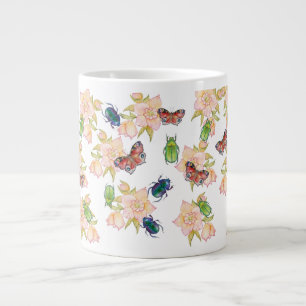 Caneca De Café Grande Padrão de aquarela de besouros e borboletas