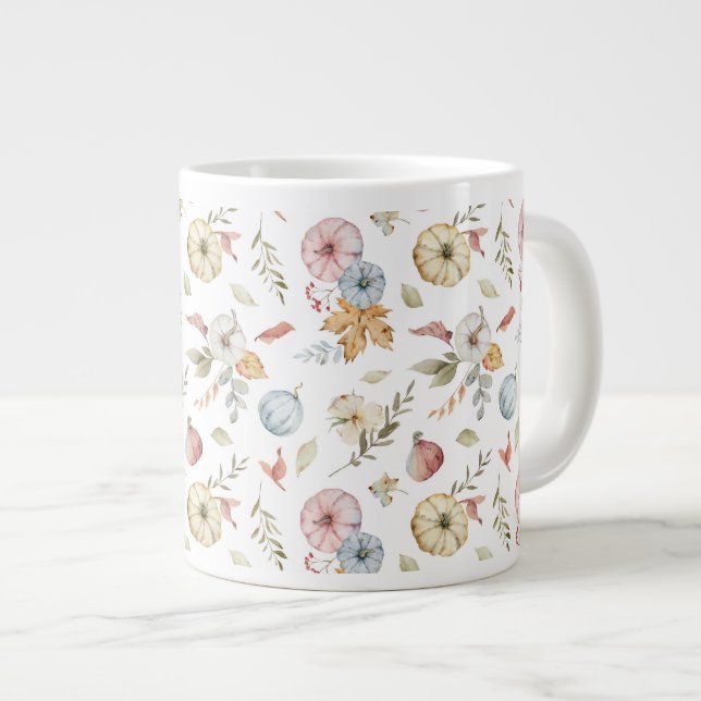 Caneca De Café Grande Padrão de Aquarela de outono elegante (Frente Esquerda)