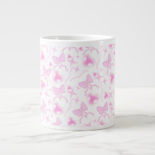 Caneca De Café Grande Padrão de Arco rosa Corações e Fitas de Kawaii